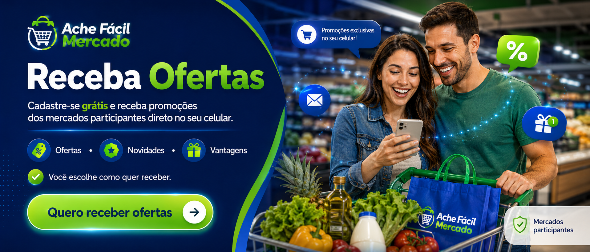 Receba ofertas dos mercados participantes no seu celular